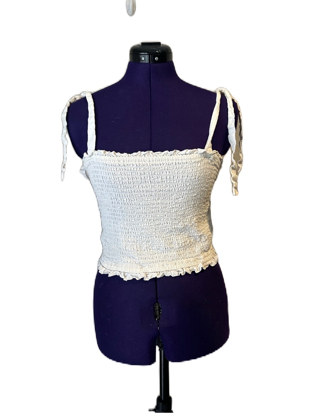Abercrombie and Fitch White Ruched Tie Crop Top